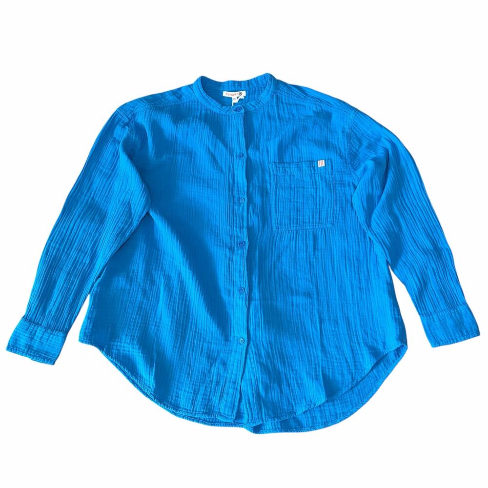 Sundry Women's Button Up Tunic Top Size 1/Small Blue Oversized Minimalist NWT